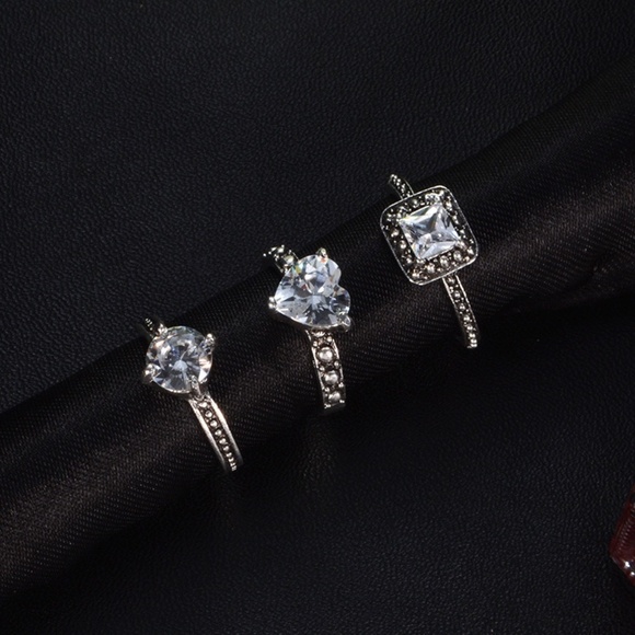 **CORAZON* 3-Pc Silver Rhinestone Fashion Ring Set - Picture 3 of 7